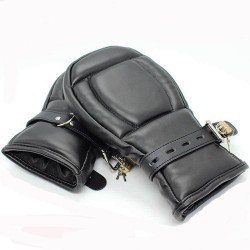 SM Fäustlinge Schutzhandschuhe Patientenhandschuhe Leder abschließbar schwarz - HAL1