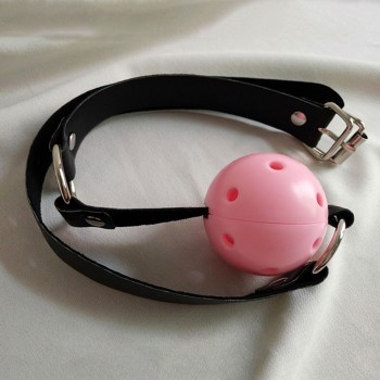 Ballknebel Ballgag mit Luftlöcher Plastik & PU-Leder Rosa Pink BKPLpink