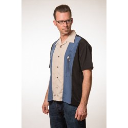 Charlie Sheen Shirt "THE TRINITY BUTTON UP" Blau Grau Schwarz - ST35321BLK - LAGERWARE