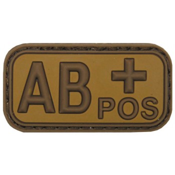 MFH - 36502E Klettabzeichen, braun/khaki, Blutgruppe "AB POS", 3D