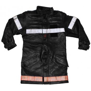 MFH - 607865 Französische Feuerwehrjacke, Leder, schwarz, gebraucht