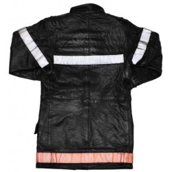 MFH - 607865 Französische Feuerwehrjacke, Leder, schwarz, gebraucht