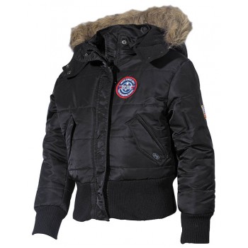 MFH - 17372A US Kinder-Polarjacke, N2B, schwarz, Kapuze mit Fellkragen