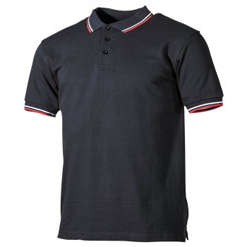 MFH - 00873A Poloshirt, schwarz, rot-weiße Streifen, mit Knopfleiste