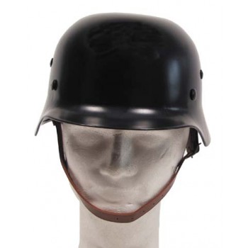 MFH - 10553A Stahlhelm WW II, schwarz, mit Leder-Innenteil