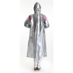 PVC Plastik - Mantel Regenmantel Damen modern 052015silber silber glänzend pink