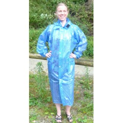 PVC Plastik - Mantel Regenmantel Damen modern Klettkragen Blau gepunktet 
