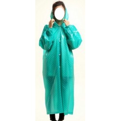 Plastik - Mantel Regenmantel Damen DD006 grün gepunktet LAGERWARE