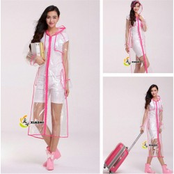 Plastik - Mantel Regenmantel Fashion Type L Reißverschluss glasklar transparent Rand: Pink