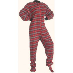 Flanell - Schlafoverall "RED & BLACK WITH GREY HEARTS" mit Po-Klappe 